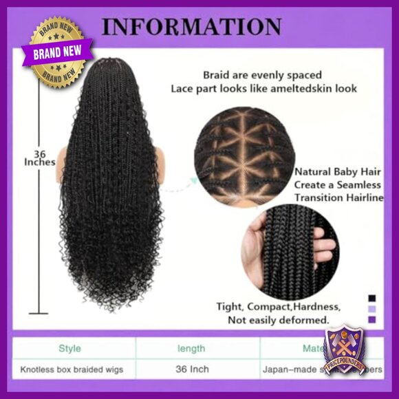 36 Inch Full Lace Box Braided Wig Knotless Boho Long Curly Synthetic main image 4